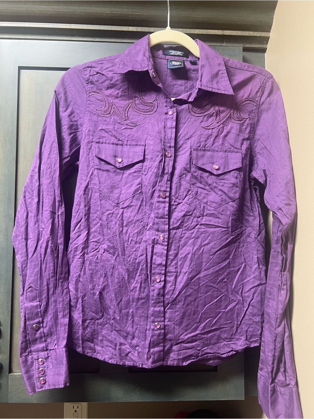 Cruel Girl Purple Embroidered Button-Down Shirt Pearl snap